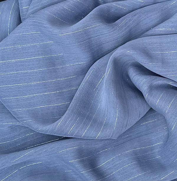 Greyish Blue Metallic Chiffon