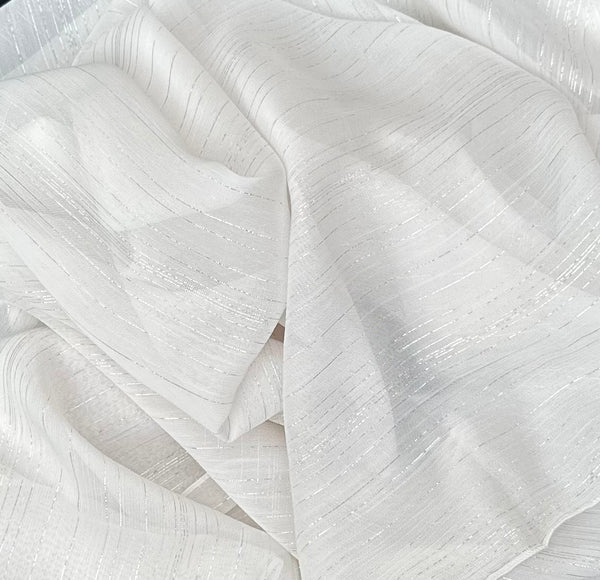 Pure White Metallic Chiffon