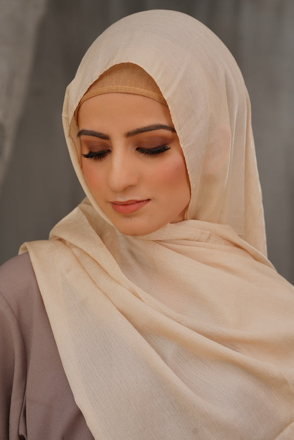 Beige Crinckle Silk Satin
