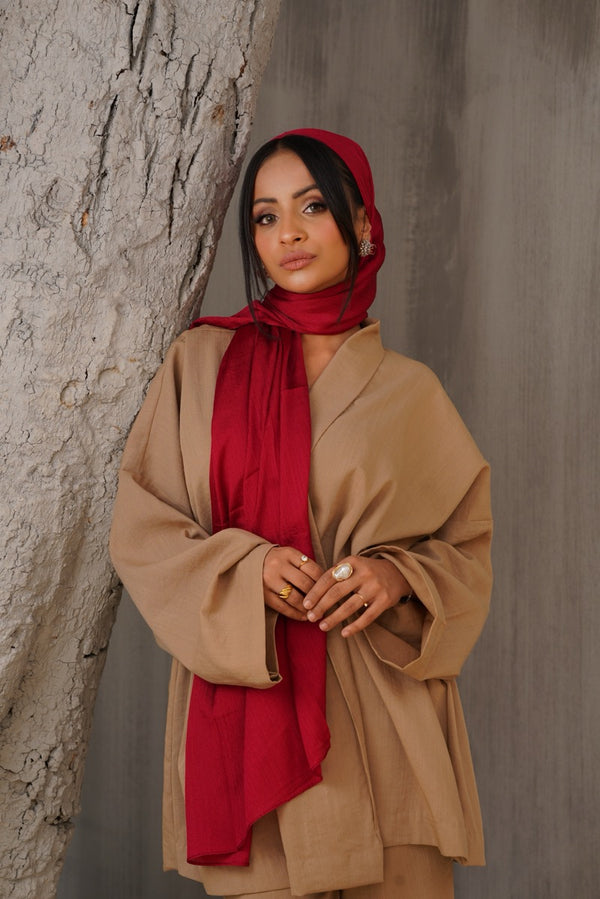 Maroon Crinckle Silk Satin