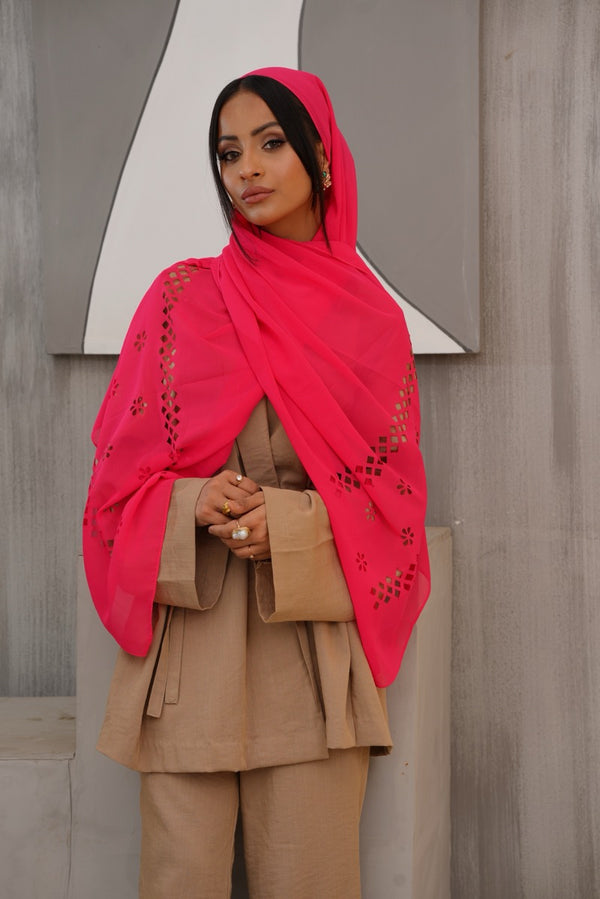 Neon Pink Cut Work Georgette